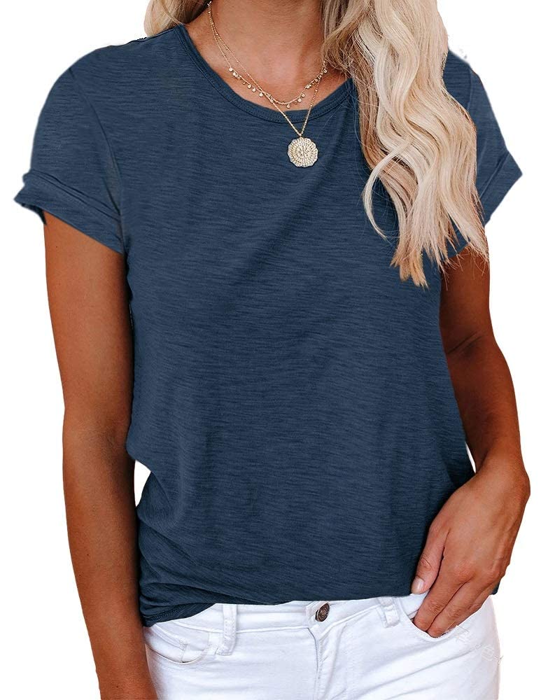 Cicy Bell Women's T-Shirt Blouses and Shirts Crew Neck Cotton Summer Casual Loos