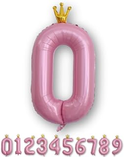 La Kissa Number Balloons, Birthday Decoration, Balloons, with Crown, 40 inches, Large, Includes Straw, Number Balloon, Approx. 35.4 inches (90 cm), Anniversary (Crown, Pink, 0)