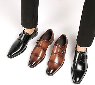 Mocassini da uomo in vera pelle con cinturino monaco alla moda classico punta ad aletta bassa slip on abito Oxford scarpe business casual ufficio matrimonio scarpe formali