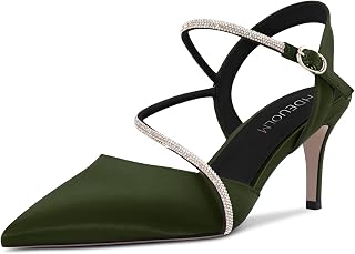 HDEUOLM Women's Stiletto Medium Heel Lace Toe Cap Sandals Slingback Diamond Crystal Party Cute 6.5 cm Heels