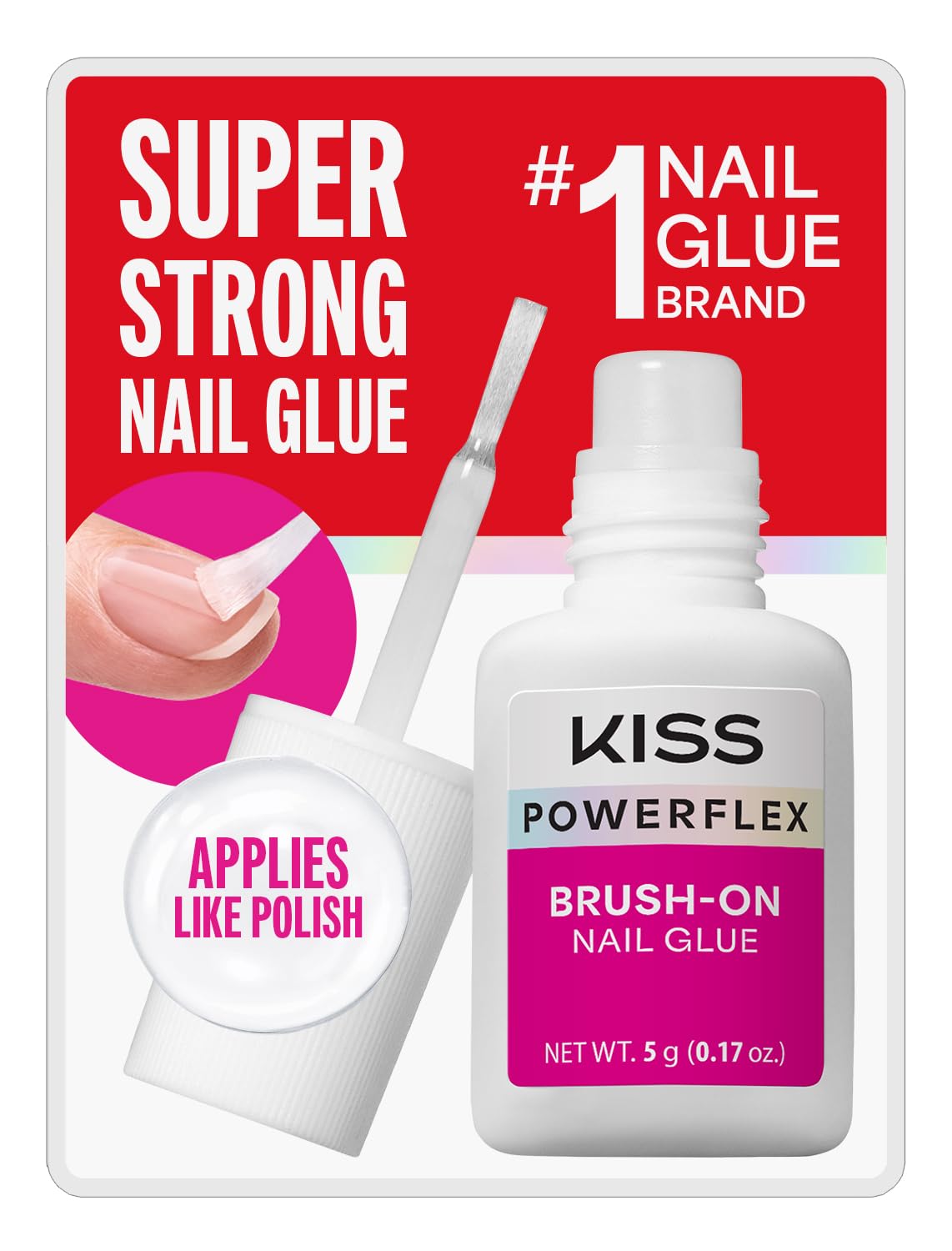KISS Powerflex Brush-On Nail Glue, Flex Formula for Ultra Hold of False Nails, I