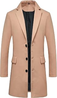 Lisskolo Men's Wool Blend Trench Coat Casual Single Breasted Warm Pea Coat