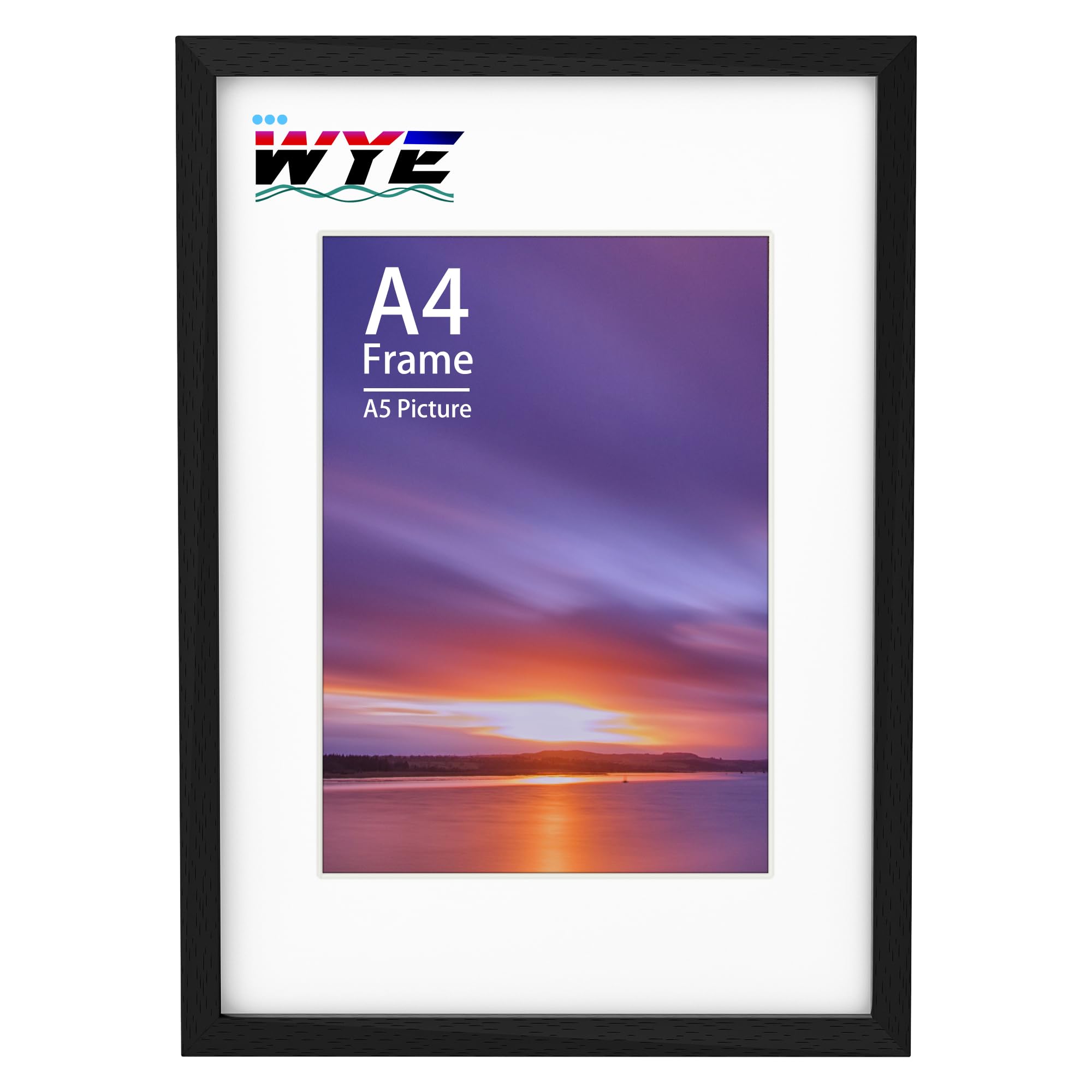 wyewye A4 Frame Wooden Photo Frames with A5 Mount, A4 Picture Frames with Stand 