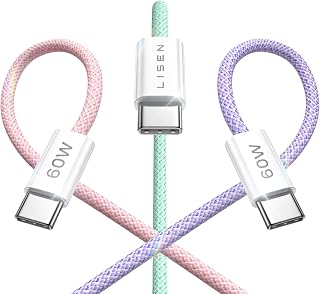 LISEN USB C Cable, 3-Pack [3.3/3.3/3.3FT] USBC to USBC Cable for iPhone 16e 15 Pro Max Charger Cord, 60W (3.1A) C to C Cable Fast Charging for Samsung S25/S24/23, Switch 2, iPad, MacBook