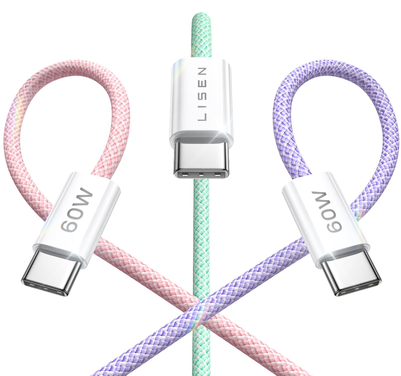 LISEN USB C Cable, 3-Pack [3.3/3.3/3.3FT] USBC to USBC Cable for iPhone 16e 15 P