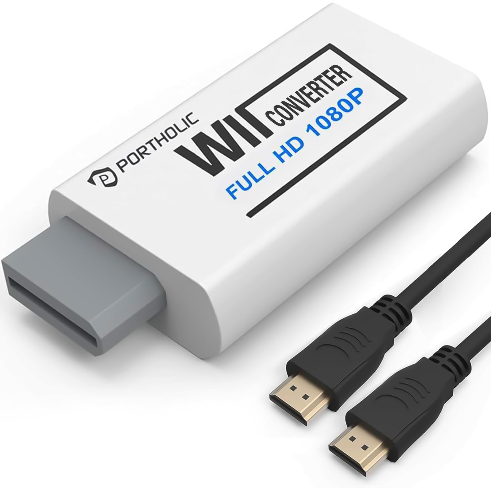 PORTHOLIC Wii to HDMI Converter 1080P for Full HD Device, Wii HDMI Adapter with 