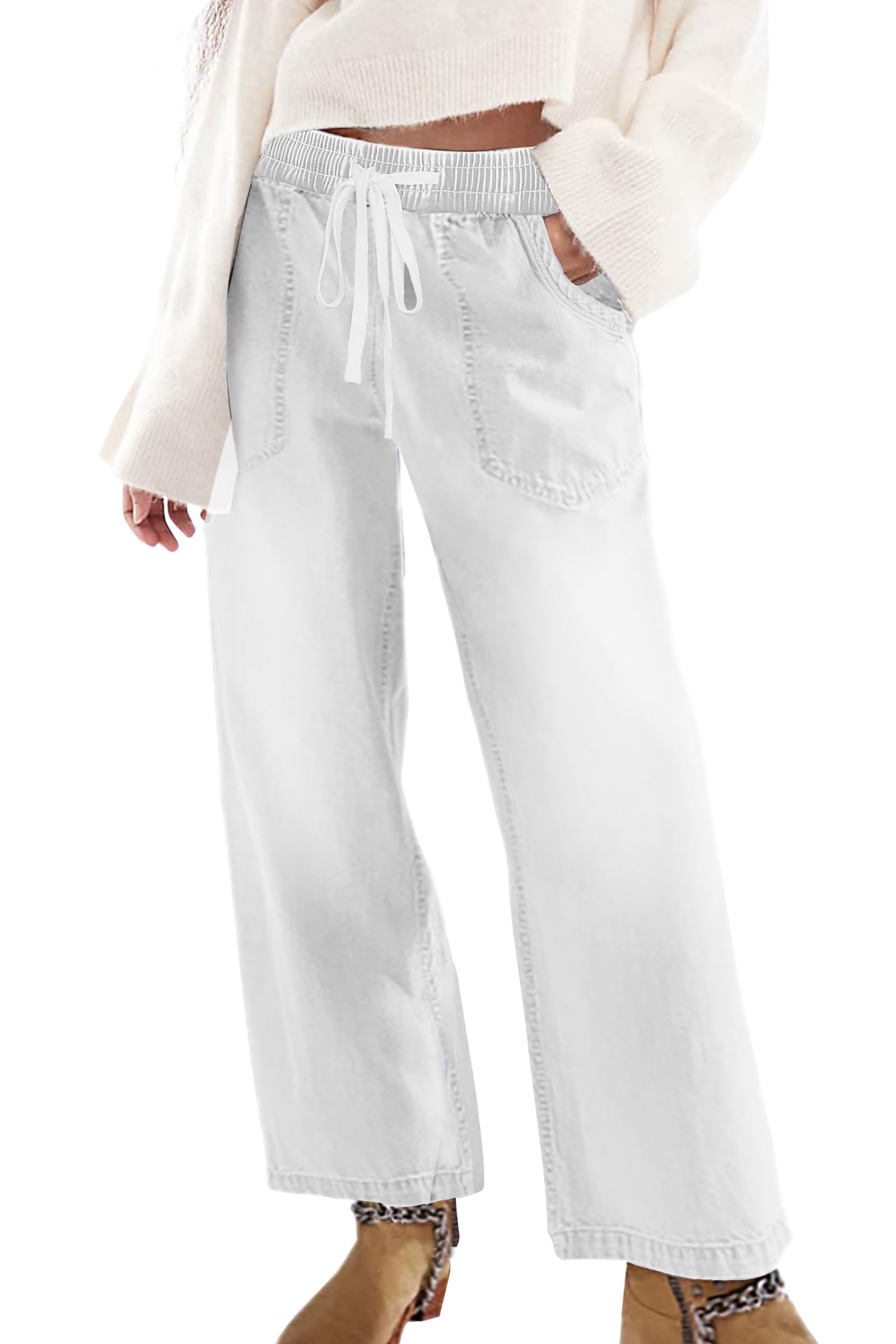 SESERAGI Womens Barrel Stretch Jeans Drawstring Pull On Denim Jeans Pants