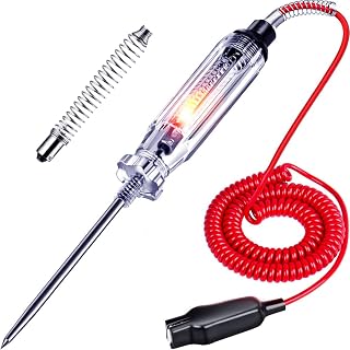 Heavy Duty 6-24V Automotive Circuit Tester w/Replacement Indicator Light | 6-24V DC Circuit Test, Extra Bulb, ABS Material Tester Body, 135 Inch PU Spring Cord, Bidirectional Current Voltage Testing