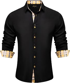 DiBanGu Men's Dress Shirt Long Sleeve Casual Button Down Shirts Regular Fit Inner Contrast Shirt for Business Party