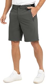 TBMPOY Pantaloncini da lavoro da golf da uomo 9 '' Stretch in vita Dry Fit Escursionismo Casual Business Dress Pantaloncini sportivi 3 tasche, grigio scuro, 54