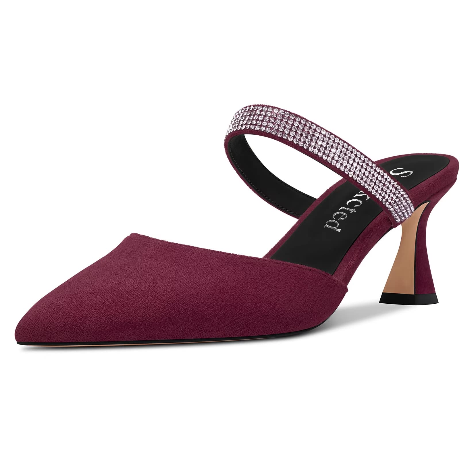 Saekcted Women's Chunky Block Medium Heel Pointed Toe Pumps Slip-on Diamante Cry