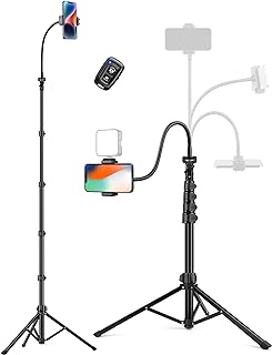 Phone Tripod, 86" Tall Tripod for iPhone with Flexible Gooseneck & Remote | Portable Aluminum Cellphone Stand for Selfies, Video Recording,Travel, Compatible with iPhone Android