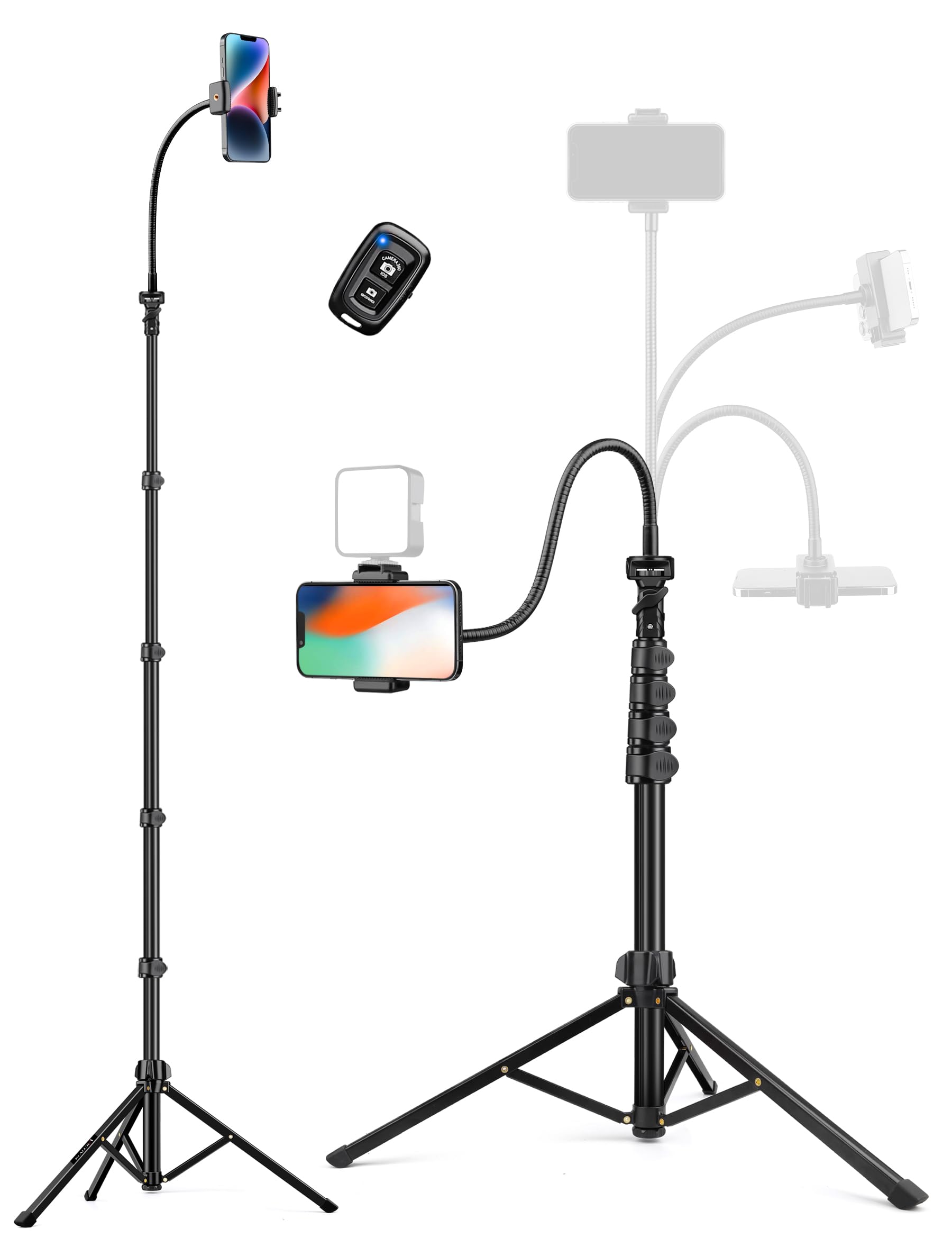 Phone Tripod, 86" Tall Tripod for iPhone with Flexible Gooseneck & Remote | Port