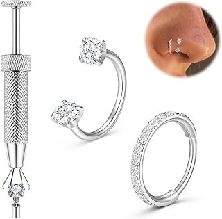 20g 18g Hypoallergenic Titanium Horseshoe Nose Ring With Tool for Women Men | 14K Gold Silver Double Gem Horse Shoe Nose Ring Hoop Cartilage Helix Tragus Hoop Earring Nostril Piercing Jewelry 7mm 8mm