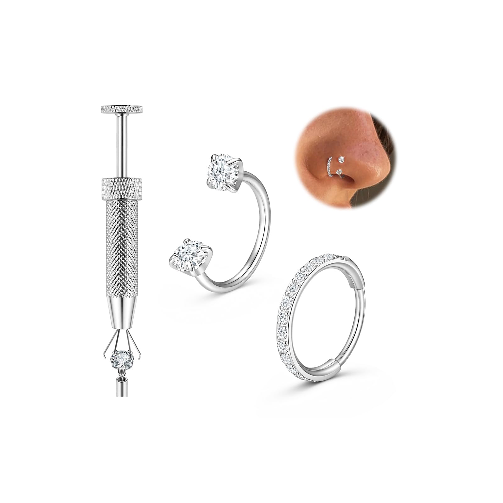 20g 18g Hypoallergenic Titanium Horseshoe Nose Ring With Tool for Women Men | 14