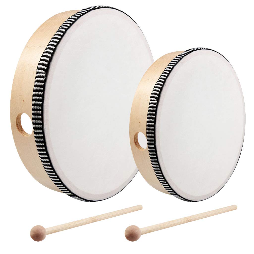 Nydotd 2-Piece Hand Drum Set - 10 Inch & 8 Inch Wooden Frame Drum Percussion Ins