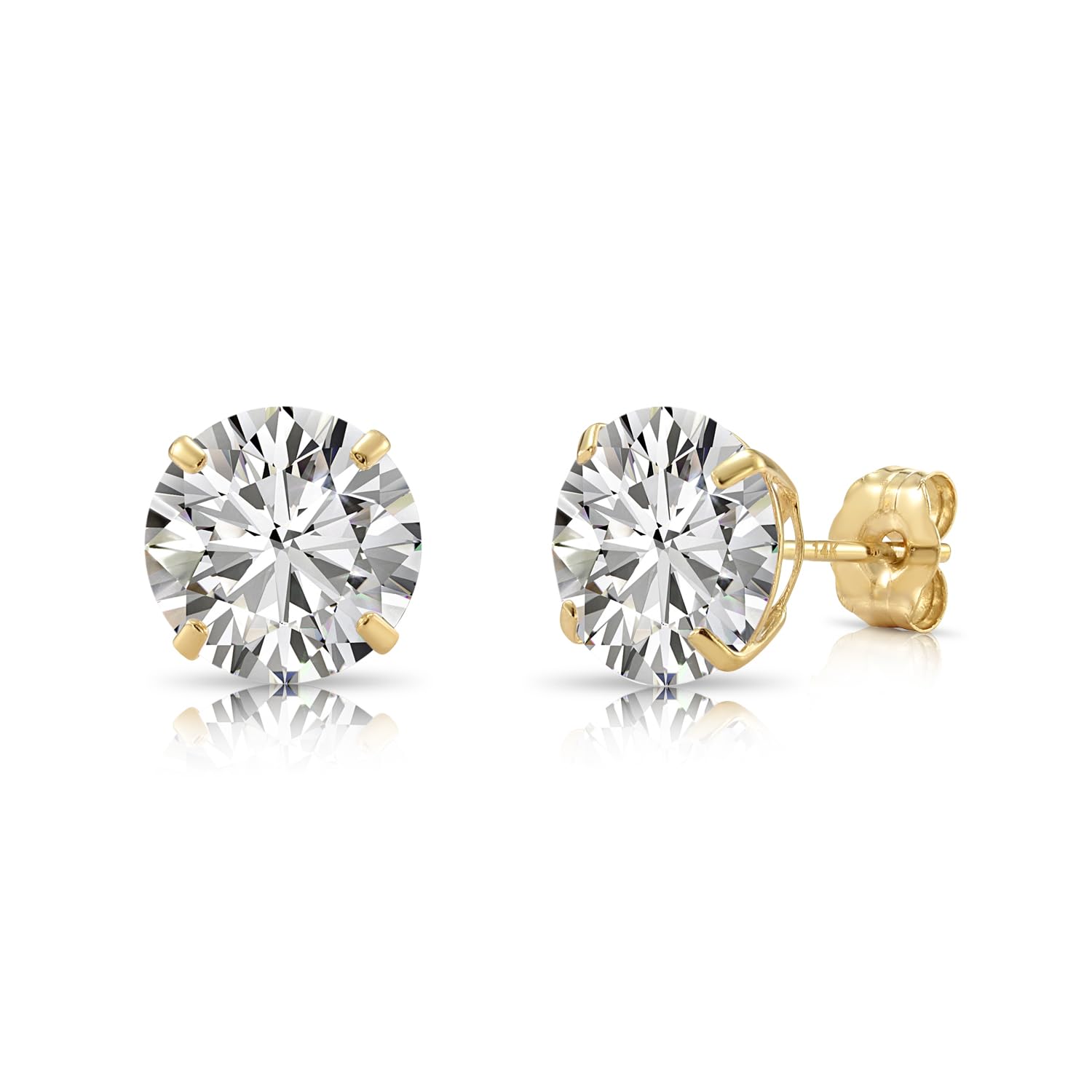14k Yellow Gold Solitaire Round Cubic Zirconia CZ Stud Earrings with Gold butter