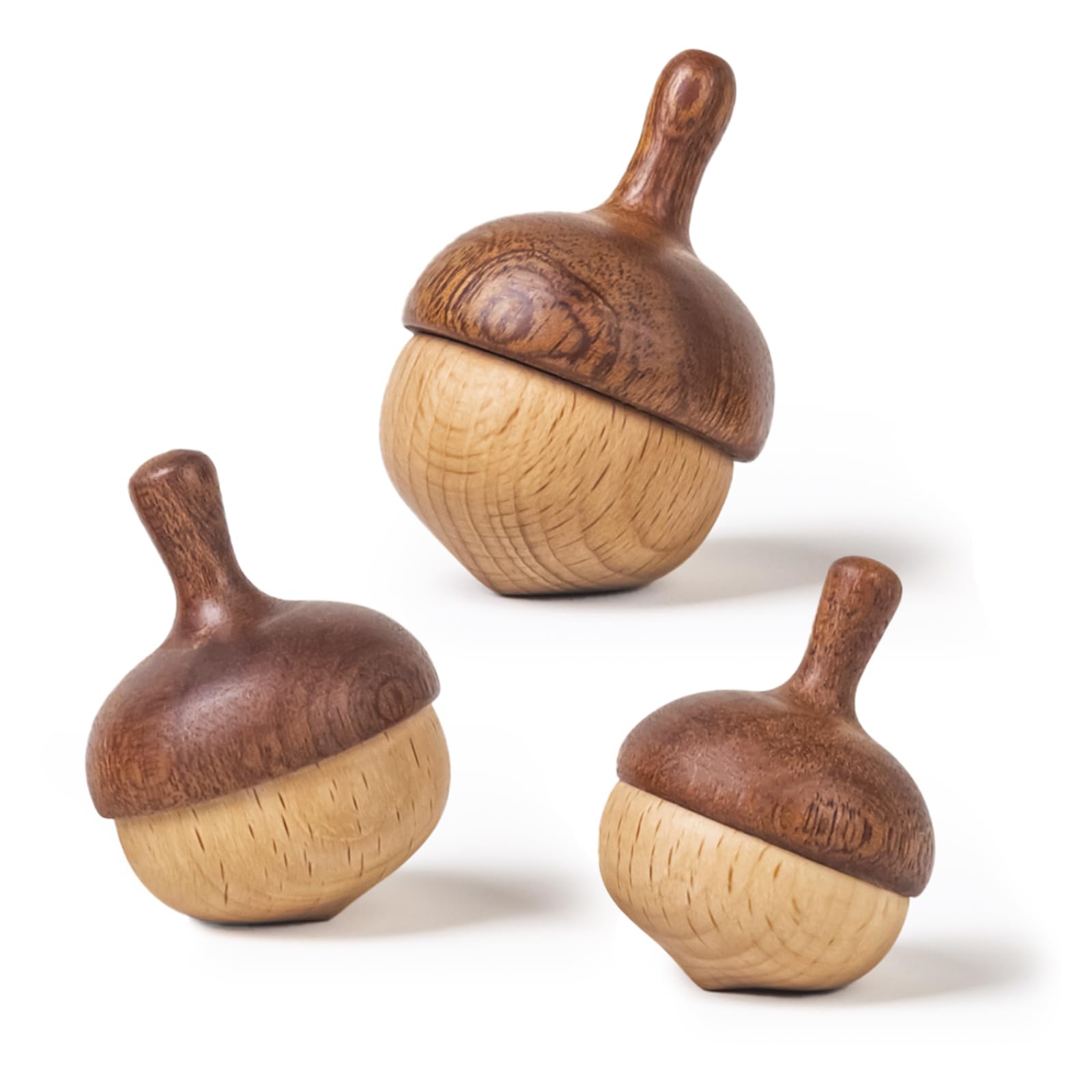 DadCarved Wooden Spinning Tops Acorn Toy | 3 Pcs Wood Tops Made from Sapele and 