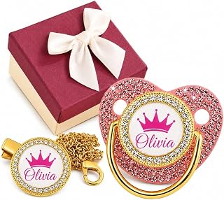 Personalized Pacifier Set with Name, Custom Baby Pacifier Clip Set, Baby Essentials for Boys Girls (Pink)