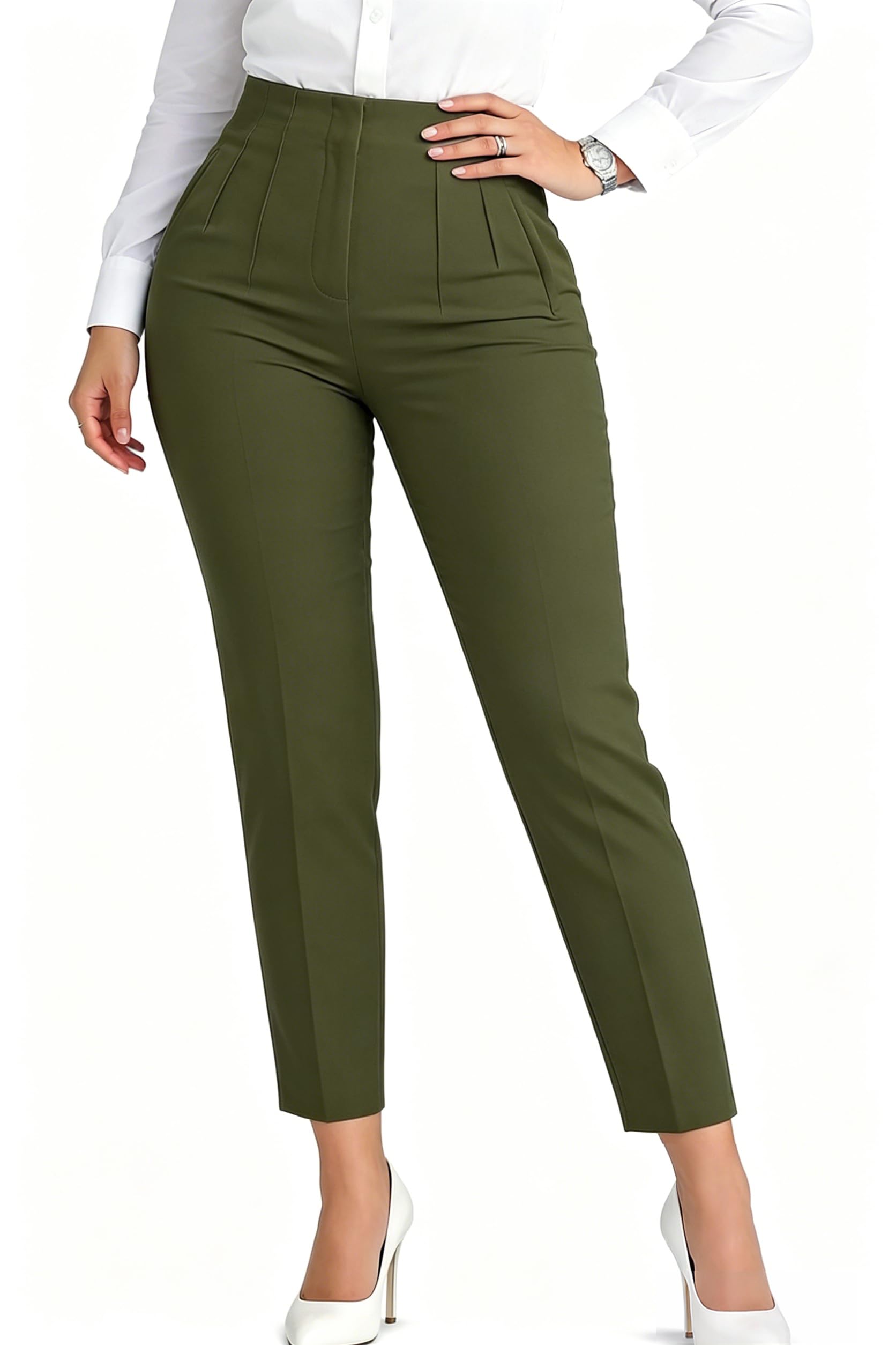 LOVESHOOT 2026 Fashion High Waist Pleated Straight Leg Casual Work Stretch Dress