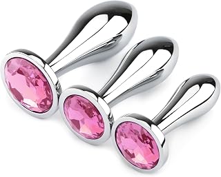Anal Plug Sex Toys 3Pcs Butt Plug Anal Training Kit Anal Toys (Pink) | Metal Butt Plug Luxury Jewelry Base Design Fetish Anal Butt Plug Anal Sex Toy Adult Toys for Men and Women