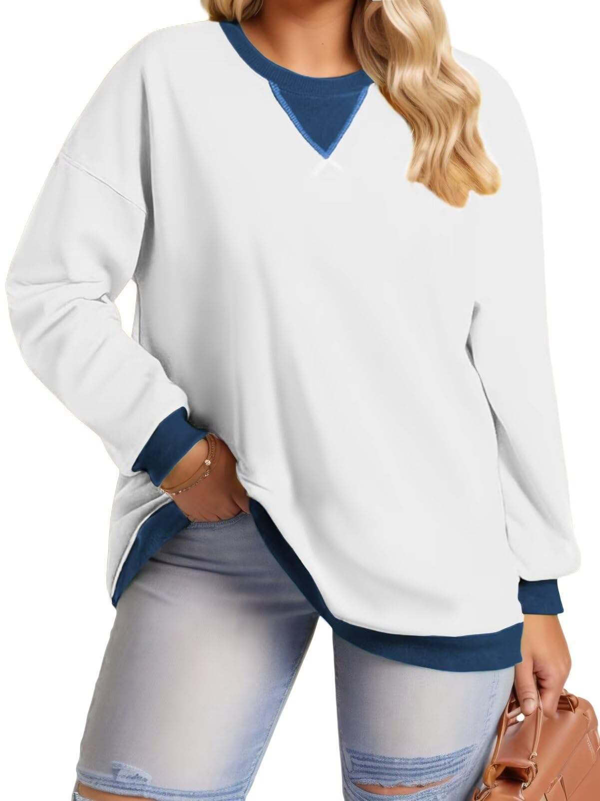DOLNINE Plus-Size-Sweatshirts for Women Oversized Long Sleeve Tops Casual Crewne