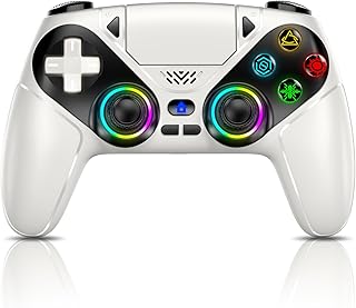 Gamrombo LED Wireless Controller for PS5, Compatible with PS5 Pro/Slim/PC, Dual Vibration, Macro/Turbo Function, 3.5mm Audio Jack, 6-Axis Motion Control Gamepad with Speaker(White)