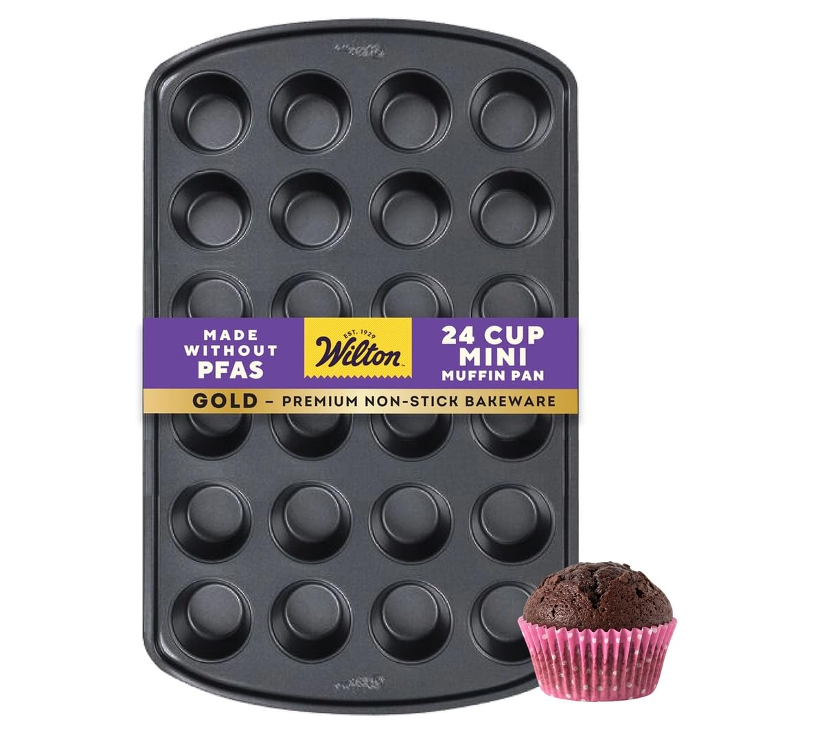 Wilton Gold Non-Stick Muffin Pan, Made Without PFAS, 24-Cup | Non-Stick Steel wi