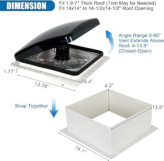 OUTPRIZE Manual RV Roof Vent Fan, 12V DC 14" Super Quiet | 45dB, Reliable, 3-Speed, Reversible