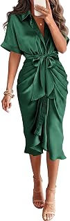 BTFBM Maxi Dresses for Women Lightweight Business Casual Ruched Shirt Dress