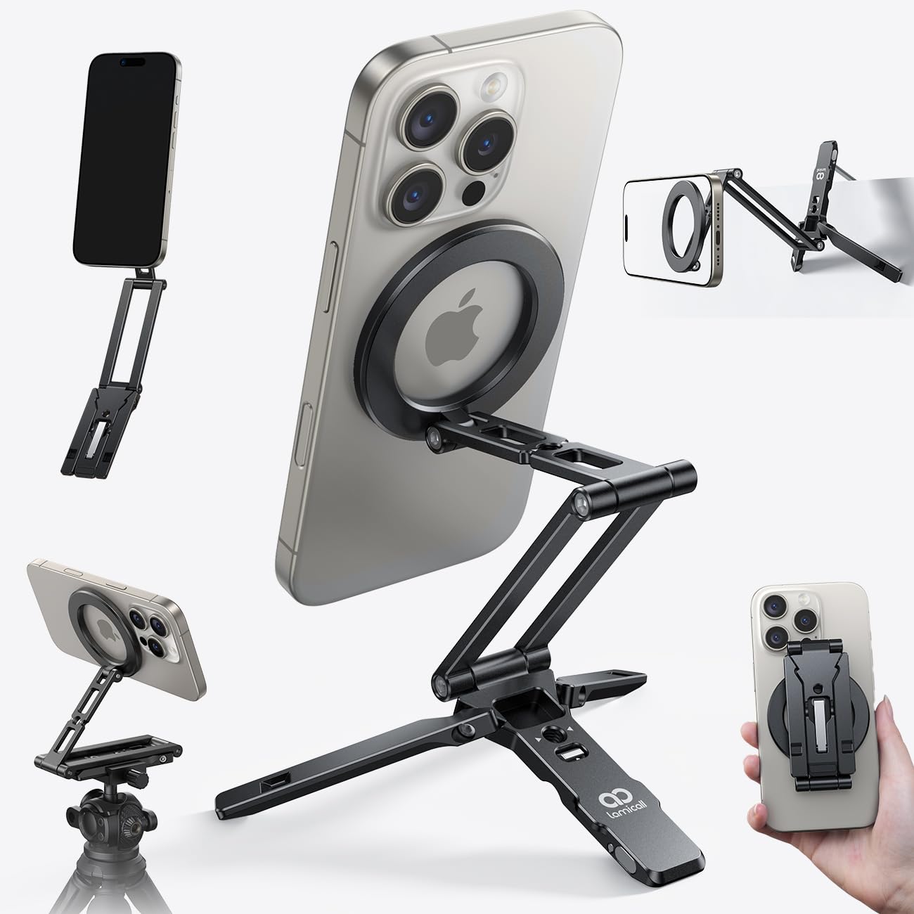 Lamicall for MagSafe Tripod Stand Ultra-Compact with 1/4" Screw, Arca, Hook | Al