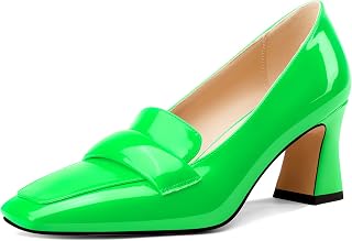 Castamere Women's Chunky Mid Width Square Heel Pointed Pumps Slip-on Office Dress Loafers Shoes 7CM Heels