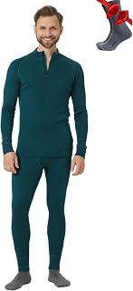 100% Merino Wool Base Layer Men Set - Thermal Underwear Mens + Hiking Socks