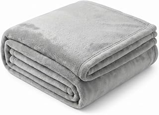 EHC Fleece Throw Blanket for Sofa - Flannel, Single, Light Grey, 125x152 cm