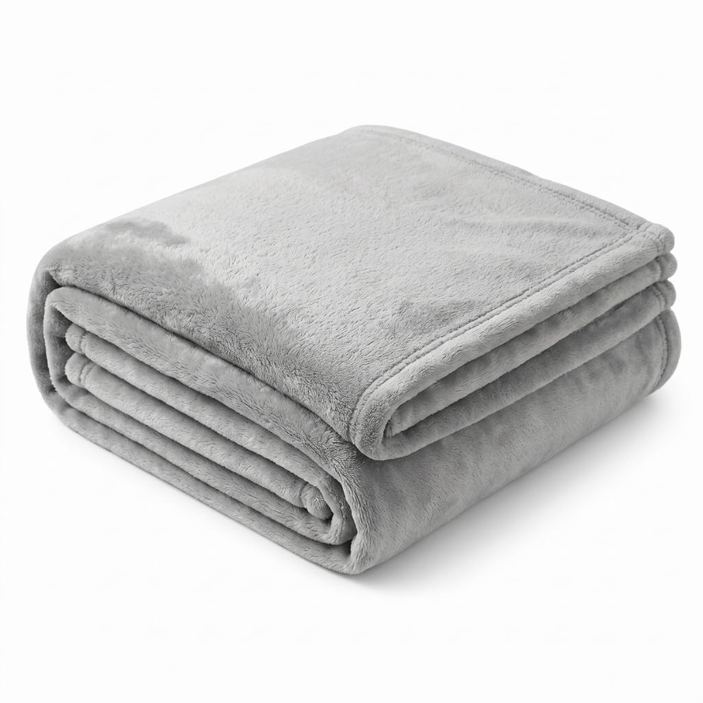 EHC Fleece Throw Blanket for Sofa - Flannel, Single, Light Grey, 125x152 cm
