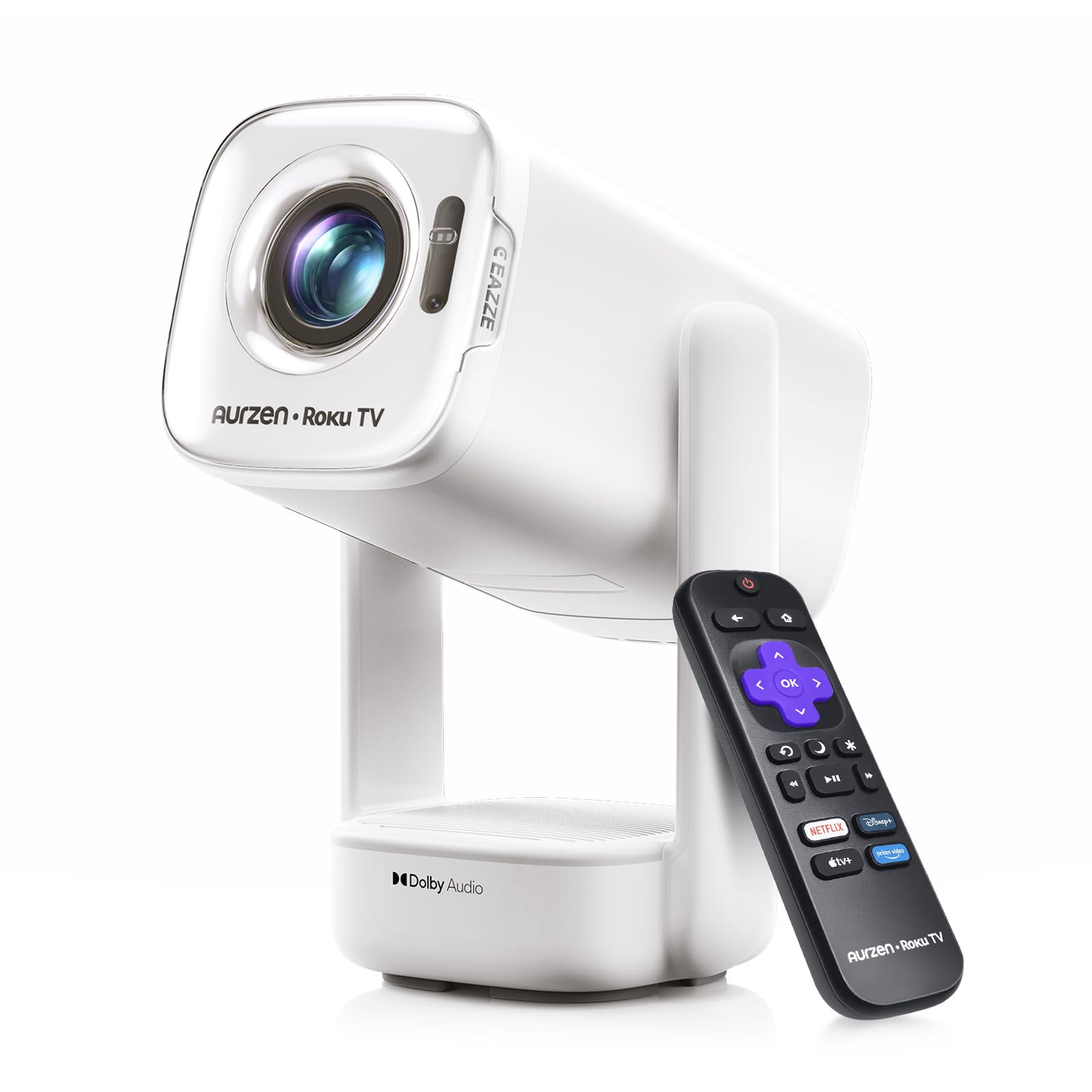 Aurzen Roku TV D1R air USB-C Powered Smart Portable Outdoor Projector White | Ro
