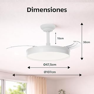 LEDUNI Fan with Light 72W 7590lm Ultra Quiet Invisible Fan with Remote | With Remote Control and Retractable Shovels Decoration Cold/Neutral/Warm Interior Light (Plain White)