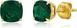 MAX + STONE 14k Gold 6MM Cushion Cut Stud Gemstone Earrings | Hypoallergenic Solitaire Gemstone Studs with 14K Gold Backs | Lightweight Birthstone Earrings with Gift Box