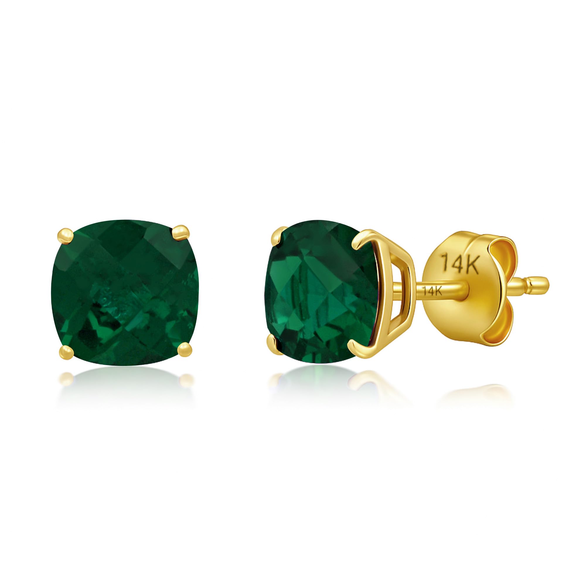 MAX + STONE 14k Gold 6MM Cushion Cut Stud Gemstone Earrings | Hypoallergenic Sol