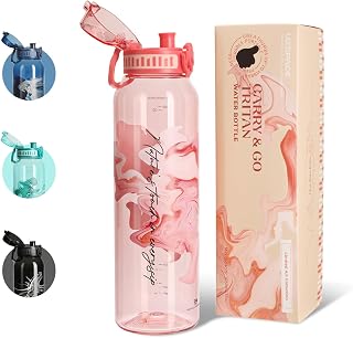UZSPACE Water Bottle 1l with Handle, Aesthetic Drinks Bottle, Blush