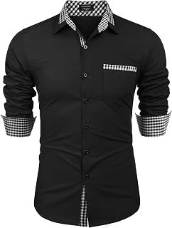 COOFANDY Men's Long Sleeve Dress Shirt Plaid Collar Casual Button Down Shirts