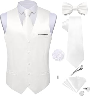 DiBanGu Men's Satin Suit Vest and Tie Solid Color Vest and Bow Tie for Tuxedo Formal Dresses Vest Wedding Party 8 Pieces