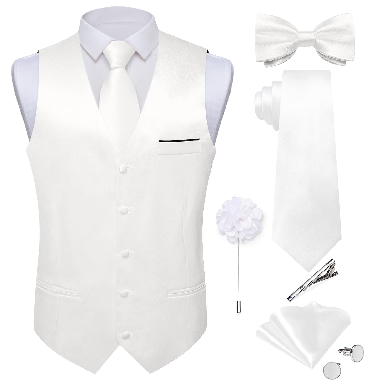 DiBanGu Men's Satin Suit Vest and Tie Solid Color Vest and Bow Tie for Tuxedo Fo