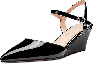 NobleOnly Women's Low Wedge Heel Lace Toe Cap Ankle Strap Pumps Slingback Classic Office Shoes Cute Sandals 5 cm Heels