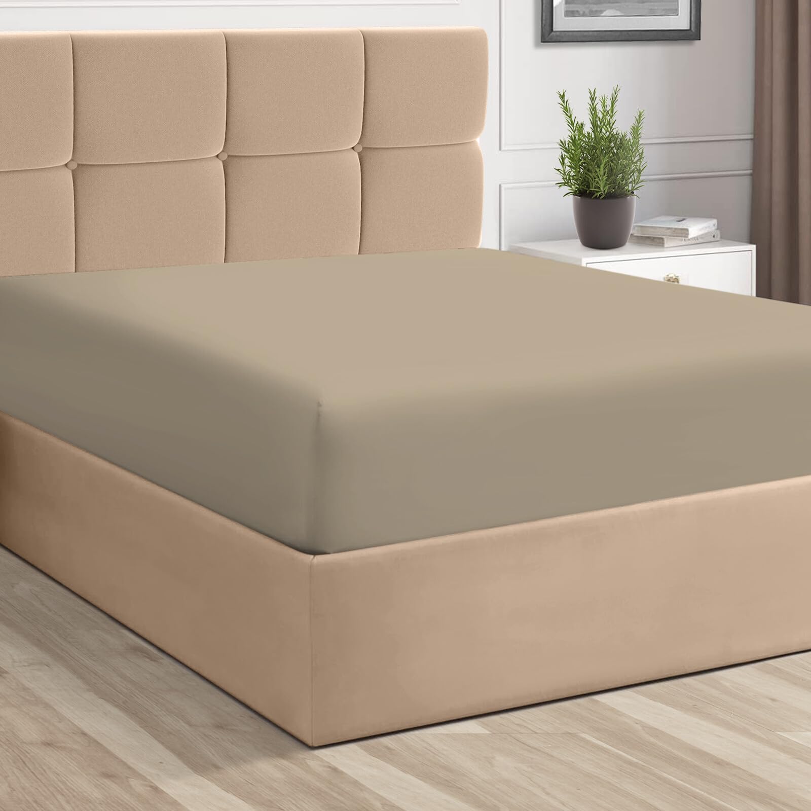 Pizuna California King Cotton Fitted Sheet 400 Thread Count Simply Taupe