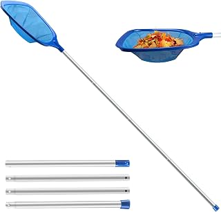Jsdoin 160CM Pool Skimmer Net,Hot Tub Leaf Nets Swimming Cleaning Pond Skimmer with 4 Aluminum Poles for Cleaning Pool,Garden Pond,Fountain,Tubs,Spa,Fish Tank