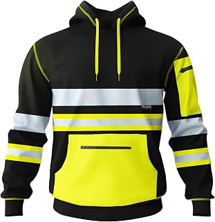 kraftd Mens Hi Vis Hoodie High Viz Hooded Sweatshirt Workwear Hoody With Reflective Tape