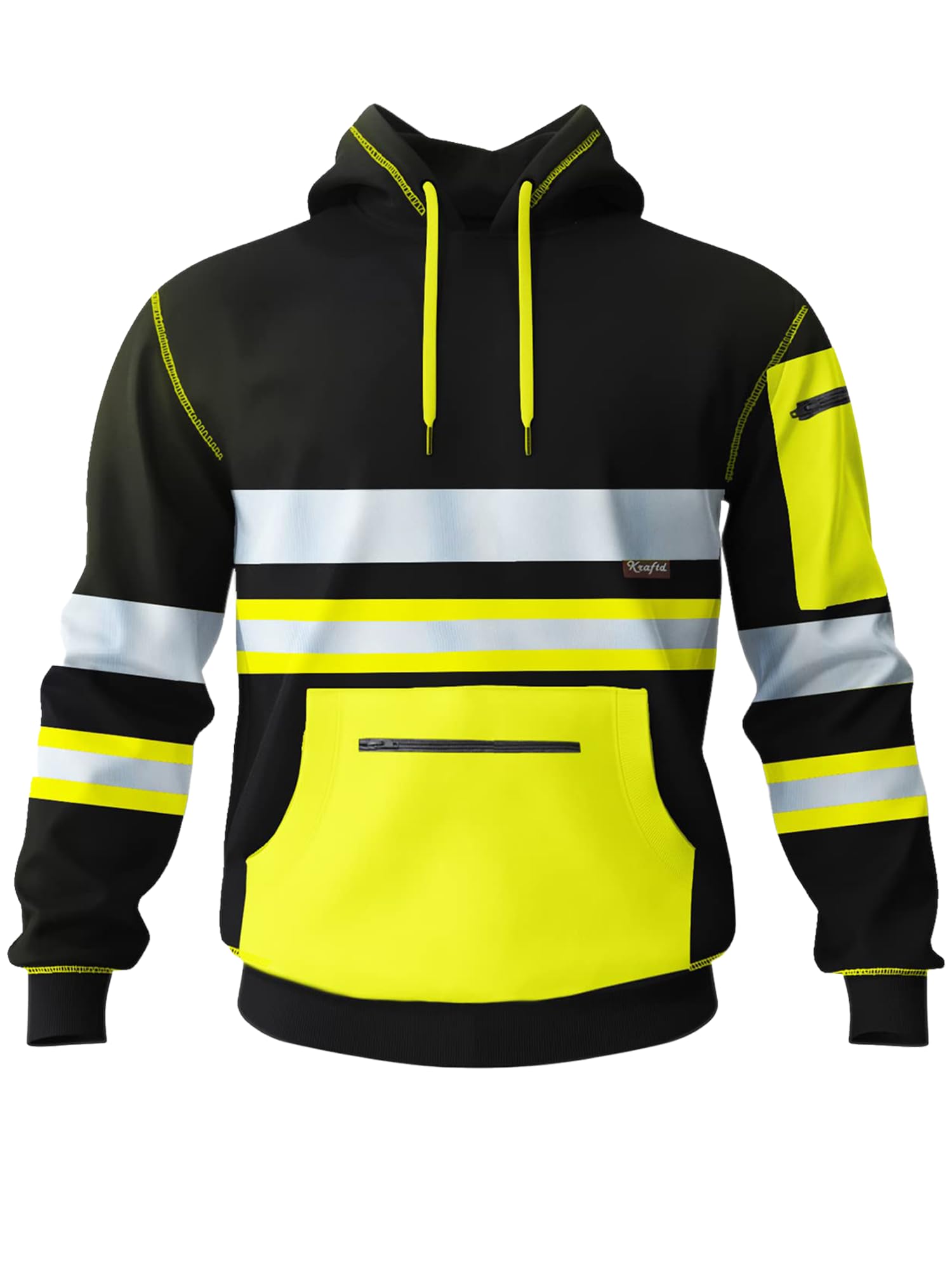 kraftd Mens Hi Vis Hoodie High Viz Hooded Sweatshirt Workwear Hoody With Reflect