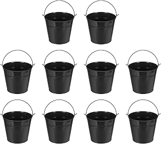 YELARXI Small Metal Buckets, 7", Black, 10Pcs | Mini Buckets with Handle Galvanized Colored Tin Pail Containers Basket Party Supplies - for (Halloween - Classroom Crafts)