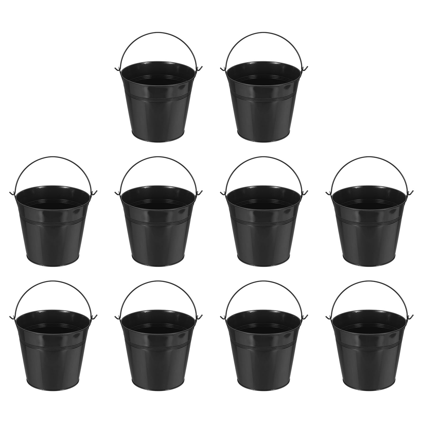 YELARXI Small Metal Buckets, 7", Black, 10Pcs | Mini Buckets with Handle Galvani